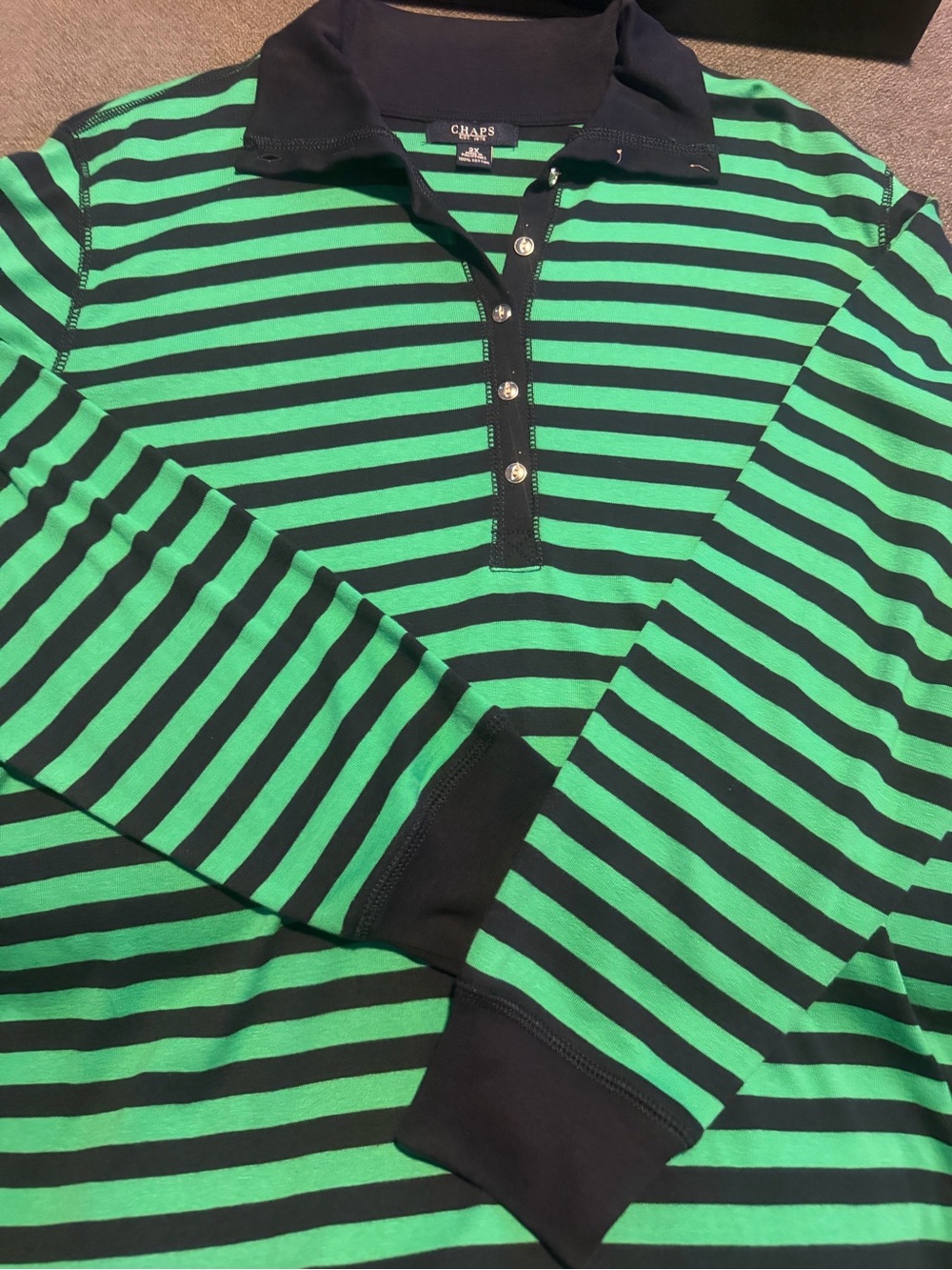 Womens CHAPS Ralph Lauren Green & Navy Stripe Polo Shirt 2x 2XL xxl nwt